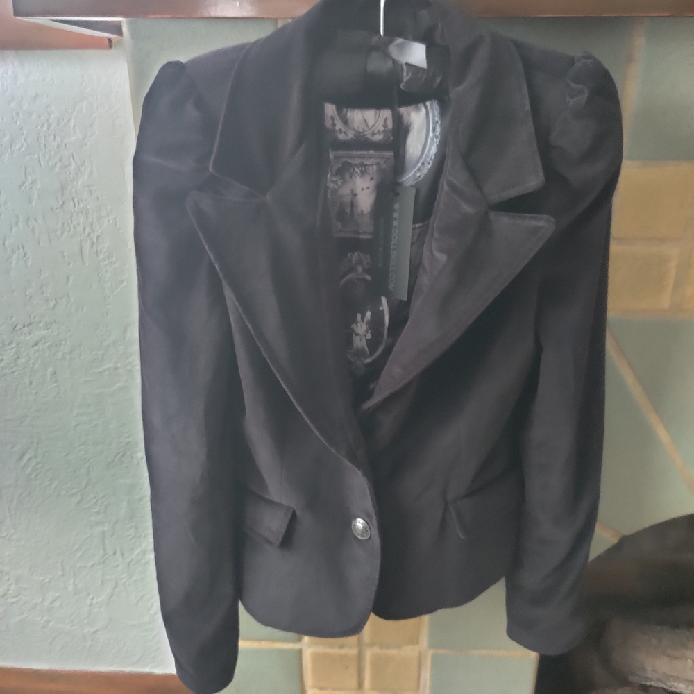 Dolls Kill Widow Black Velvet Jacket Size S